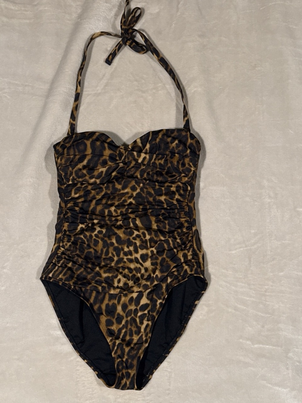 Ralph Lauren Leopard-Print Halter One-Piece Swimsuit - Black & Brown